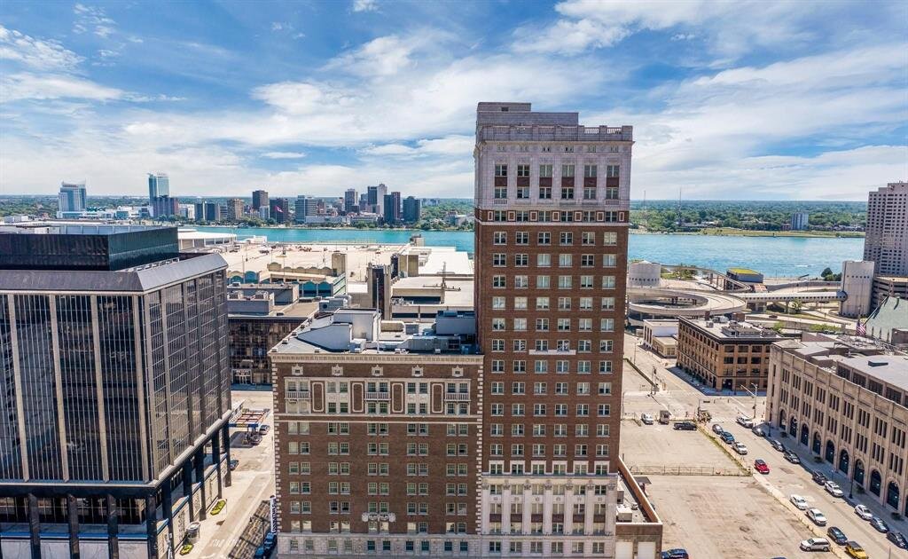 Exterior of Fort Shelby Hotel condominium building in Downtown Detroit MI