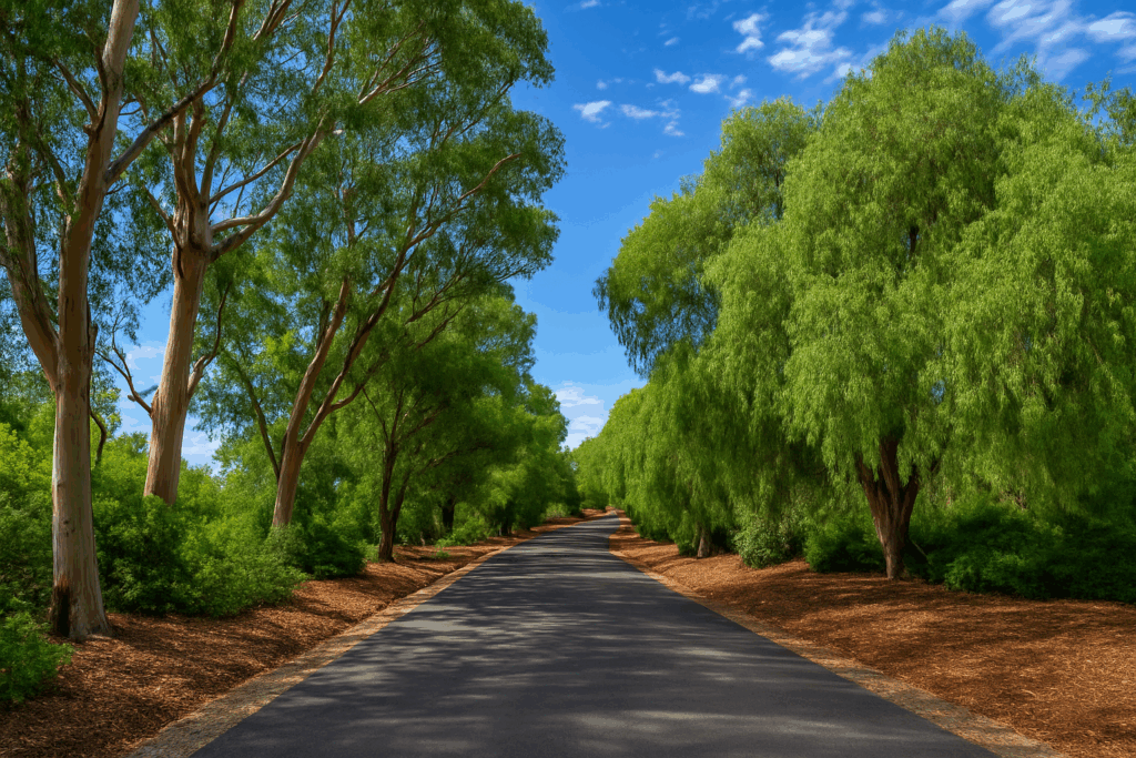 Tree-lined driveway leading to 145 Yucca Rd during the Fallbrook Open House.