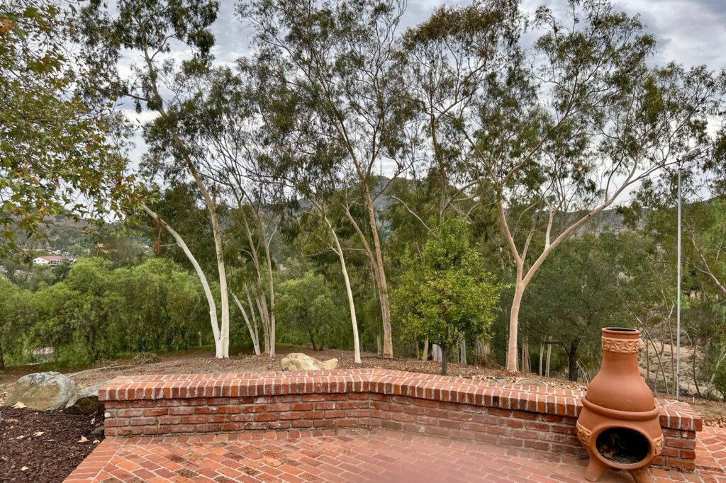 Expansive brick patio with hillside views – Fallbrook home