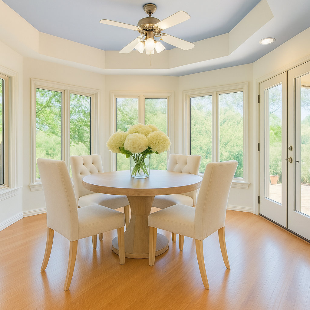 Sun-filled breakfast nook with garden views – Fallbrook open house. Virtually staged for inspiration.