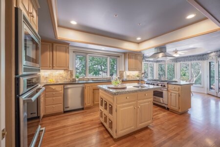 Modern kitchen with Viking appliances and center island