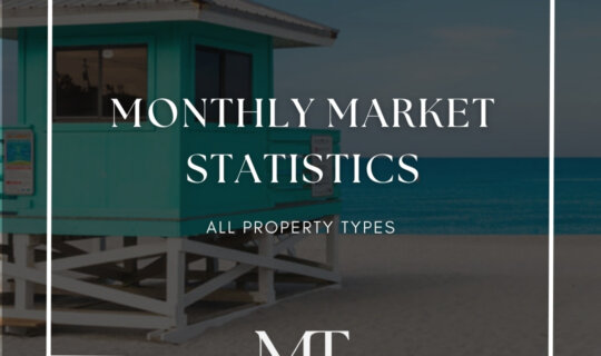 August 2025 Florida real estate market statistics cover image with beach and lifeguard stand.