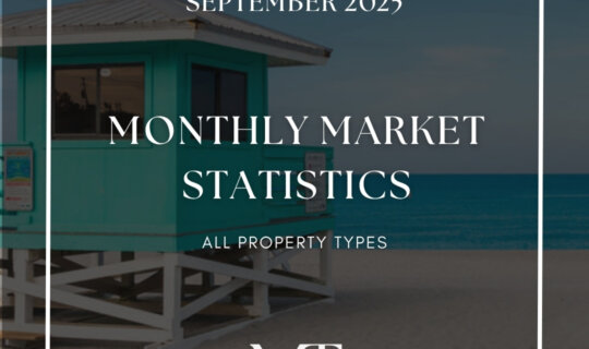 September 2025 Sarasota County real estate market statistics for all property types presented by Murray and Team with beach background