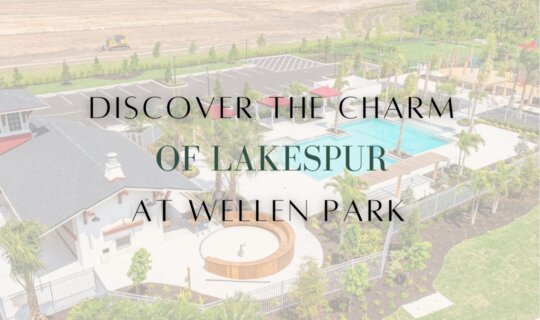 Aerial view of Lakespur at Wellen Park featuring the community pool, clubhouse, and surrounding green spaces in Southwest Florida.
