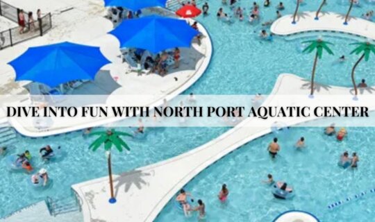 Aerial view of families enjoying the pools, slides, and splash zones at North Port Aquatic Center in Florida.