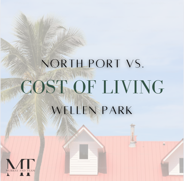 Comparison chart showing median home prices and cost of living between North Port and Wellen Park, Florida.